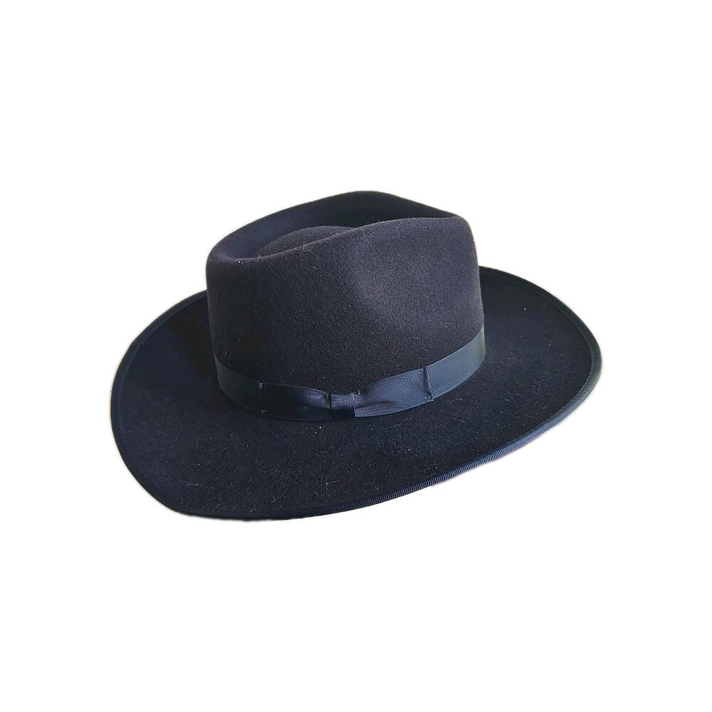 Gigi Pip Black Felt Monroe Rancher Western Fedora Hat Australian Wool 59M/L